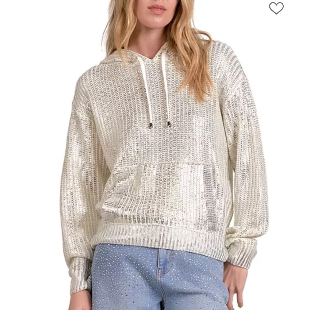 Elan Metallic Threaded White/Silver Hoodie